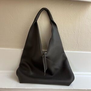 Grey Leather Slouched Bag